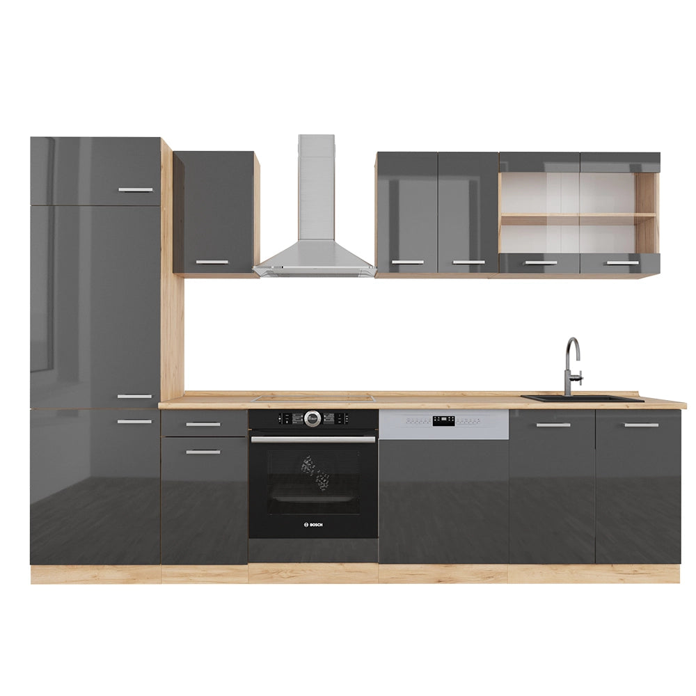 Vicco Cucina componibile Antracite lucido/oro power oak 300 cm , PL Rovere
