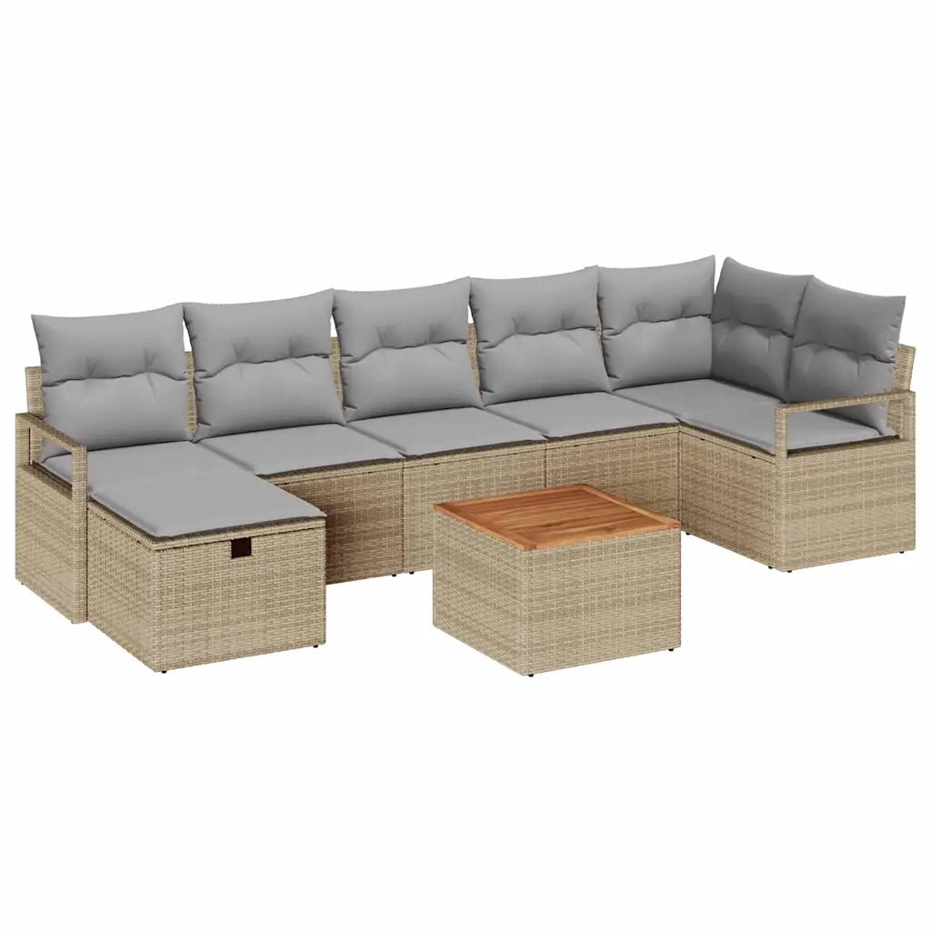 Set Divano da Giardino con cuscino 8 pcs Beige polyrattan 3359546