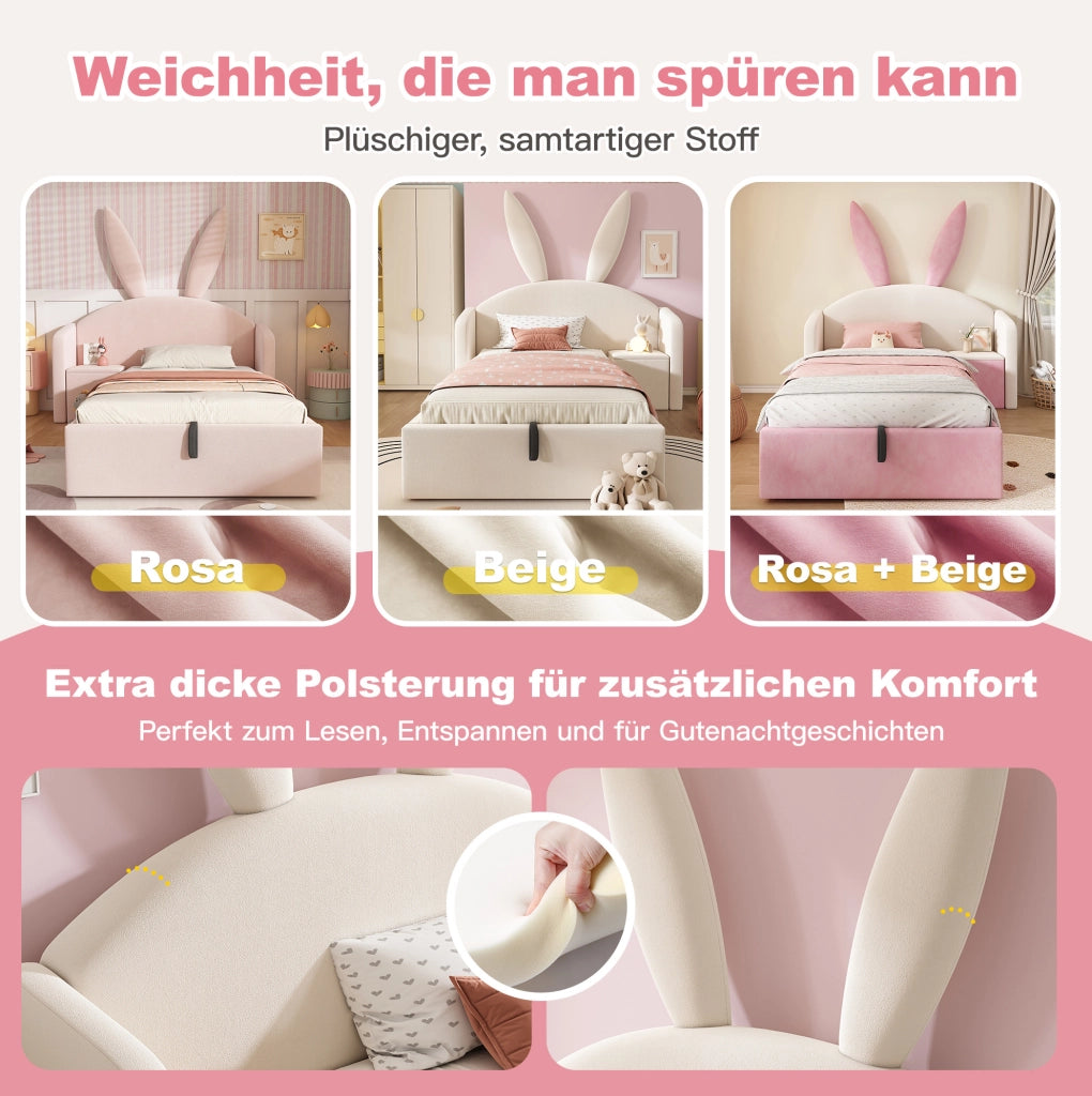 Letto singolo imbottito 90x190 cm beige con comodino