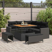 Set Divano da Giardino con cuscino 9 pcs Nero polyrattan