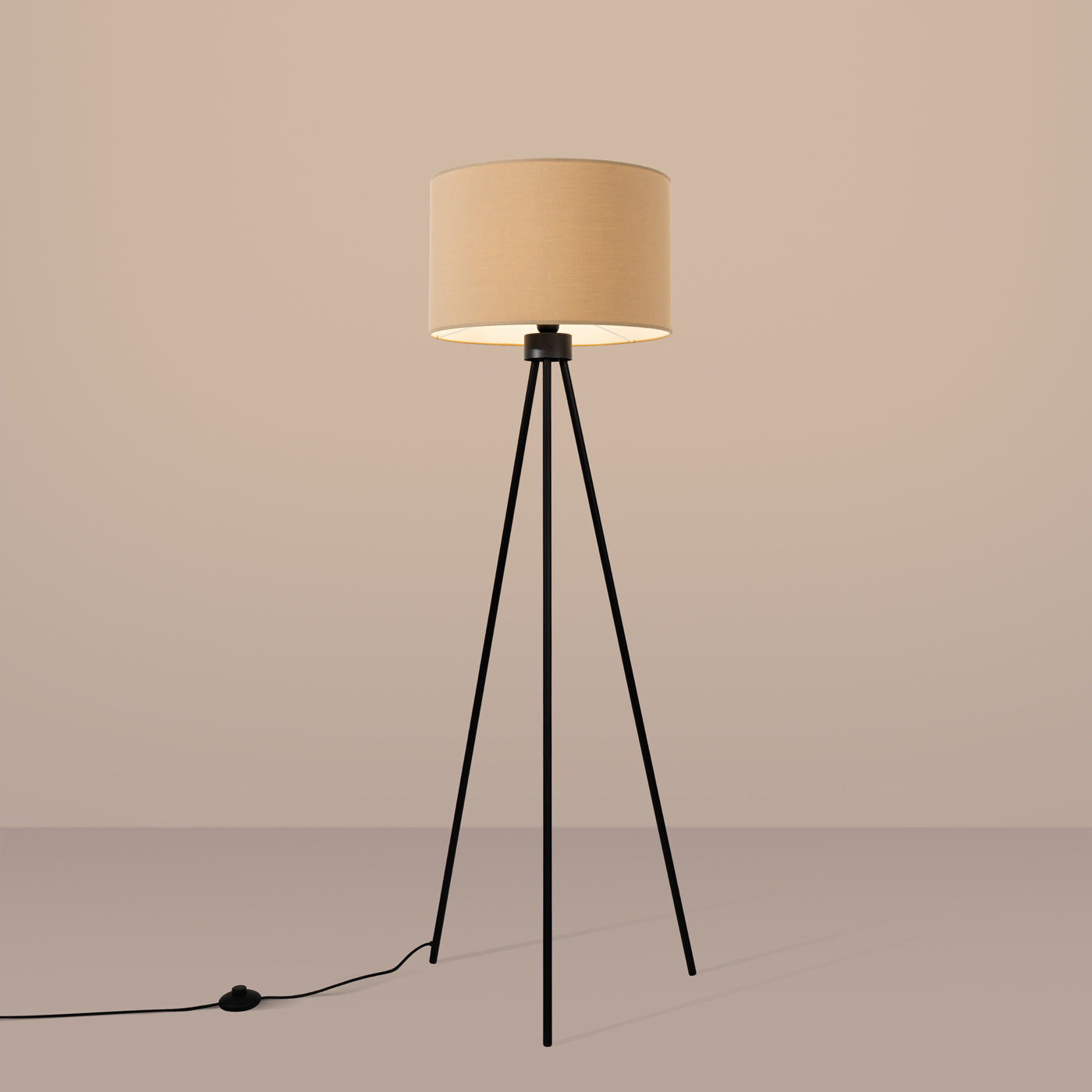 Lampada a sospensione NEVIA con paralume cilindrico in tessuto color tortora e nero, 40 cm