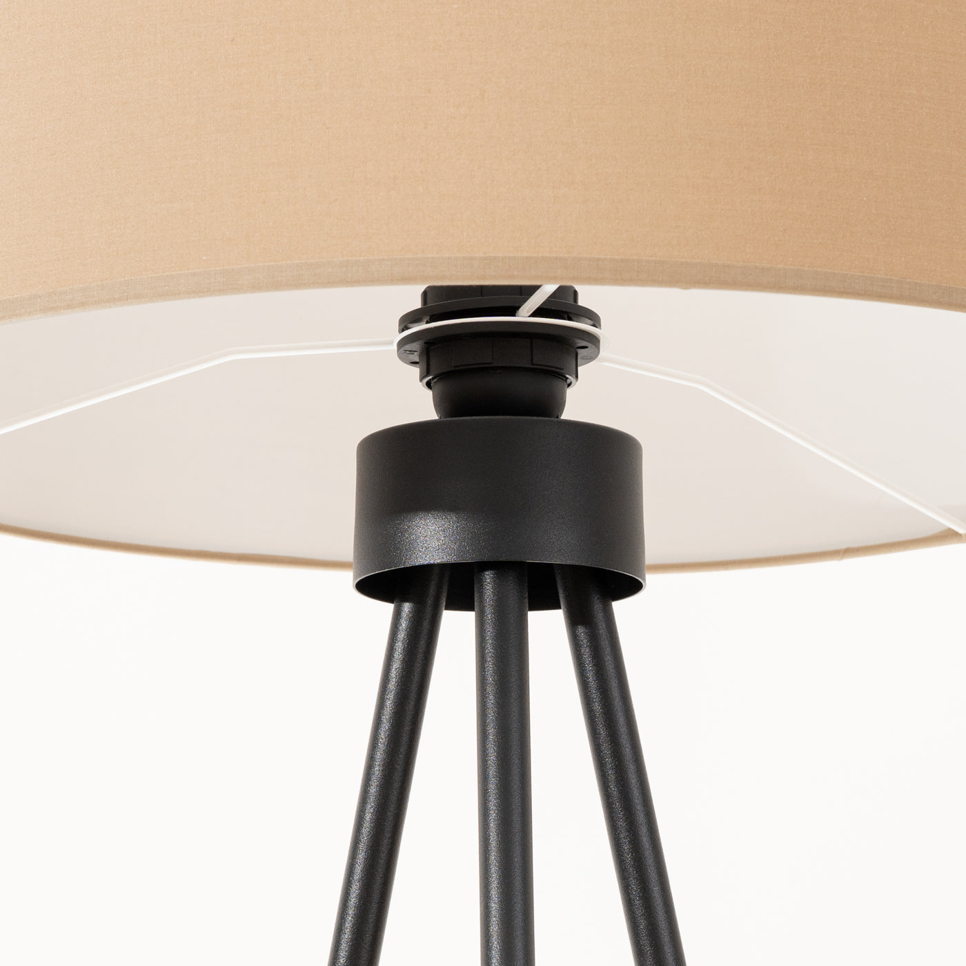 Lampada a sospensione NEVIA con paralume cilindrico in tessuto color tortora e nero, 40 cm