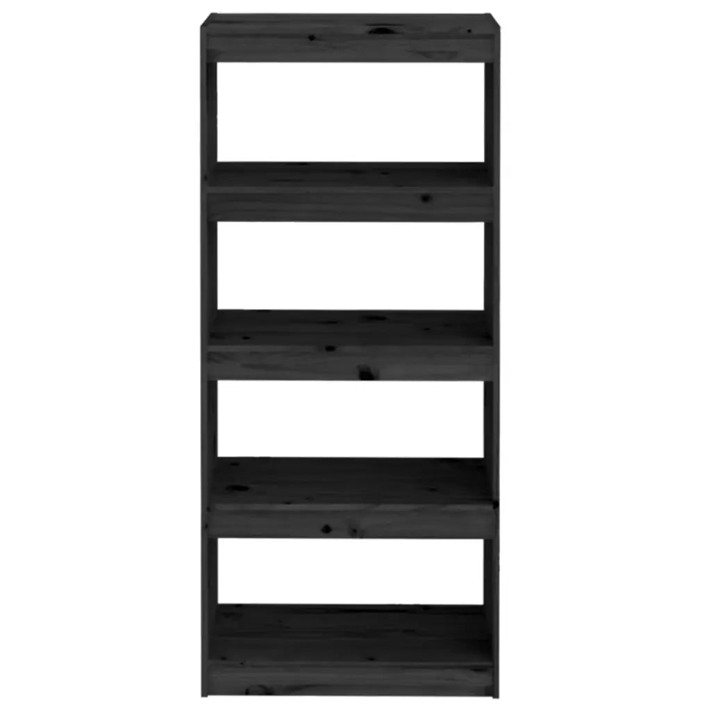 Libreria Divisorio-Scaffale per Libri-Mobile di Stoccaggio Nero 60x30x135,5 cm Legno Massello di Pino