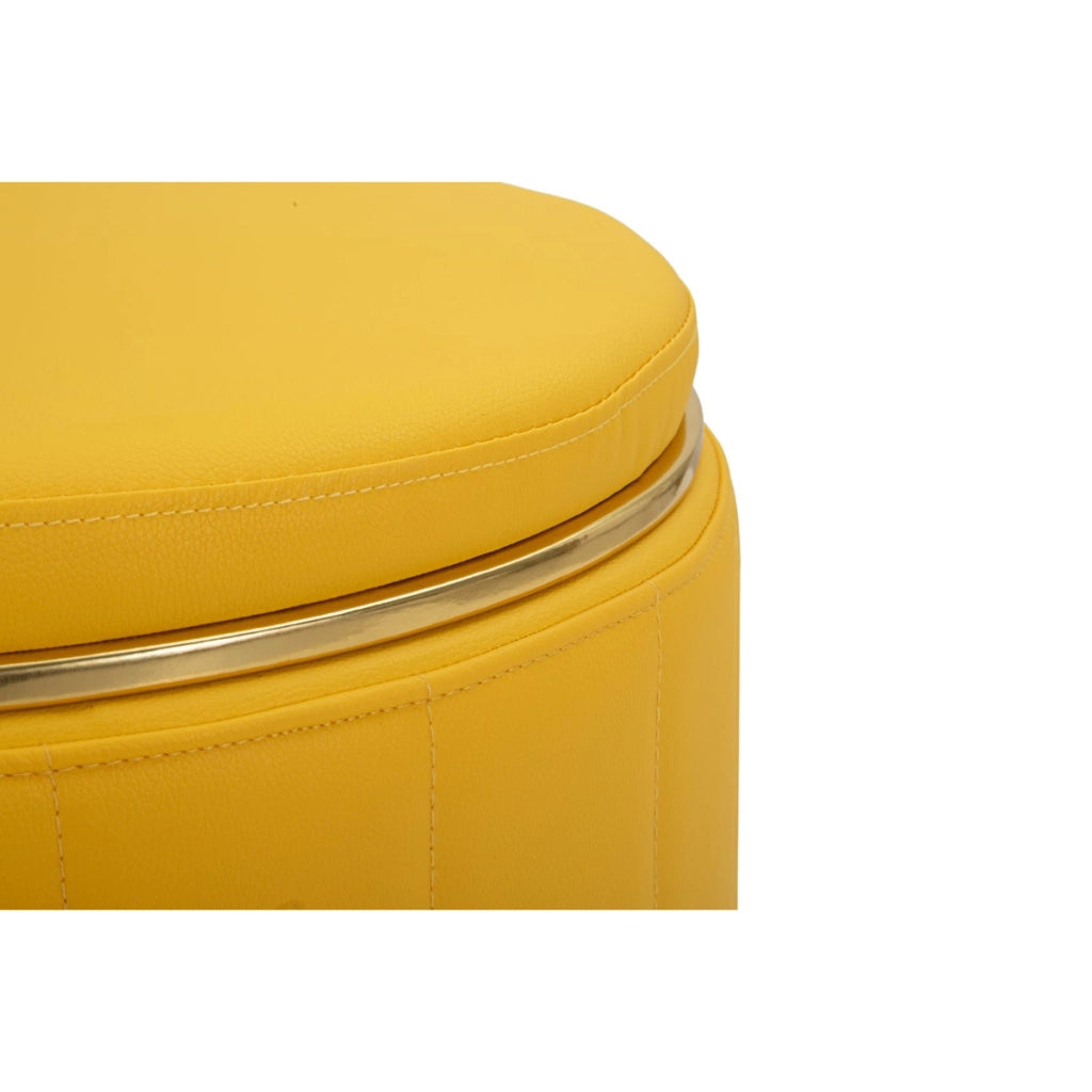 Pouf contenitore London in ecopelle senape e base in metallo oro