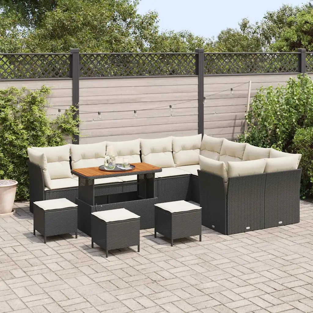 Set Divano da Giardino con cuscino 13 pcs Nero e crema 3363480