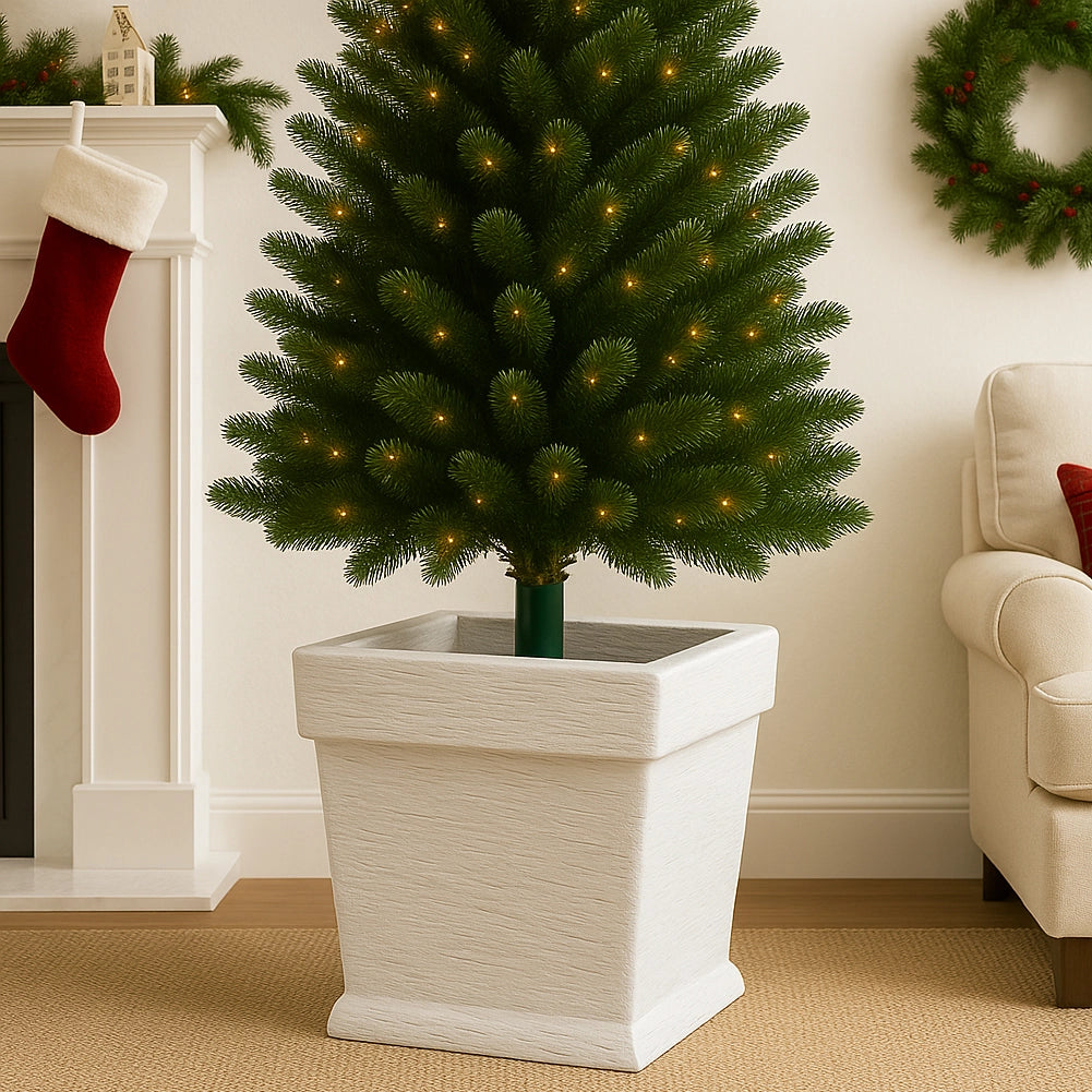 Base Albero di Natale Vaso Bianco Supporto 30x30x35cm con Attacco Universale