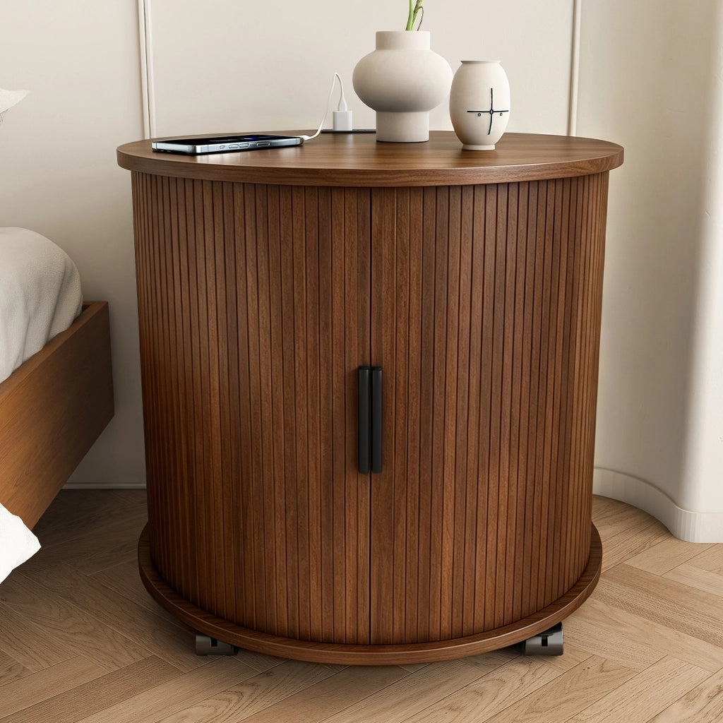 TAVOLINO BEISTELL TAVOLO CILINDRICO 60x60x60 cm MDF Walnuss con presa e 2 USB