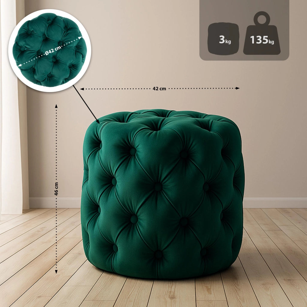 Pouf Drancy in velluto trapuntato Verde scuro,M