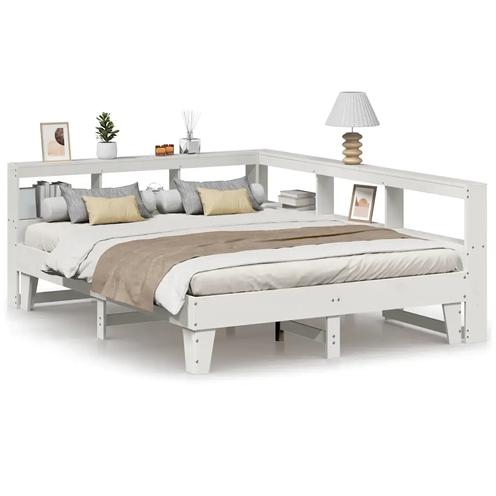 Letto Libreria senza Materasso-Struttura Letto con contenitore Bianco 150x200 cm Legno di Pino 213887
