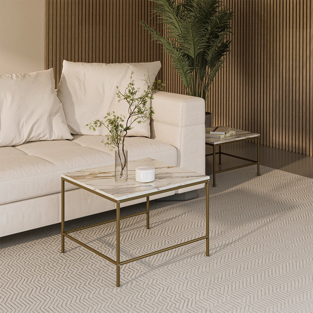 Vicco Tavolino da divano Bianco/Oro 60 x 60 cm 2 parti