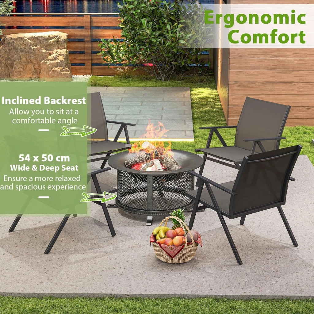 Set di 2 sedie da giardino, da balcone, con schienale traspirante e telaio in metallo, fino a 160 kg, per veranda, balcone