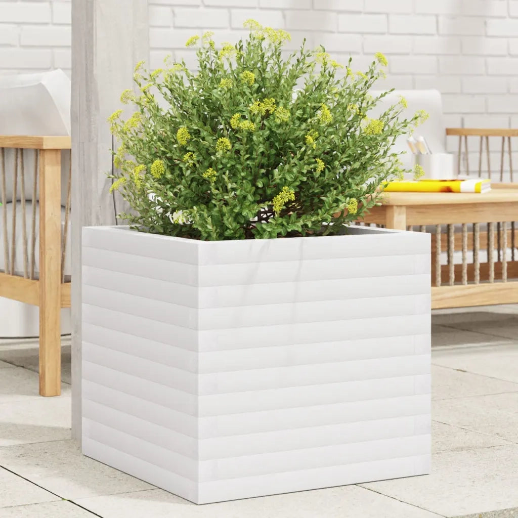Fioriera da Giardino Bianca 50x50x46 cm Legno Massello di Pino