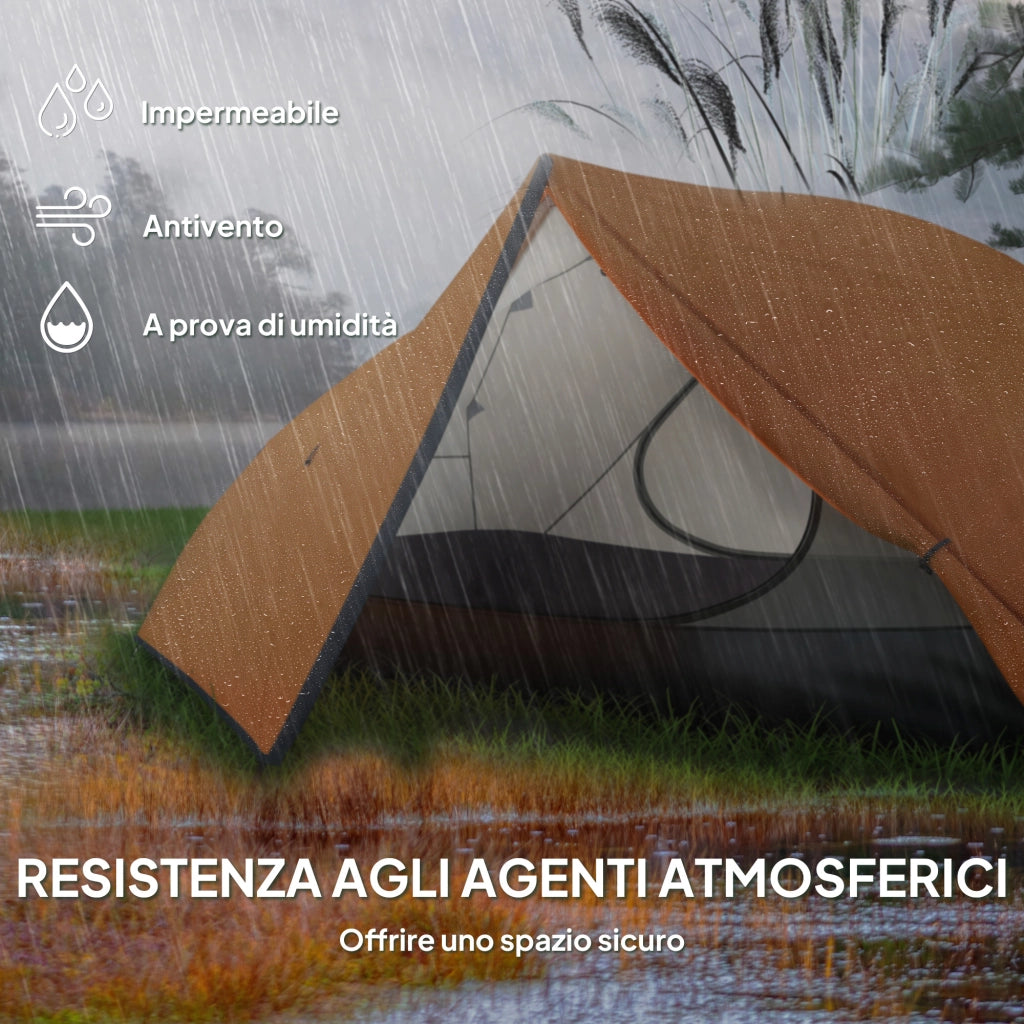 Tenda da Campeggio-Tenda per Escursionismo  2 Posti con 2 Vestiboli, Tenda a Cupola Impermeabile con 2 Porte, 280x225x110 cm, Arancione