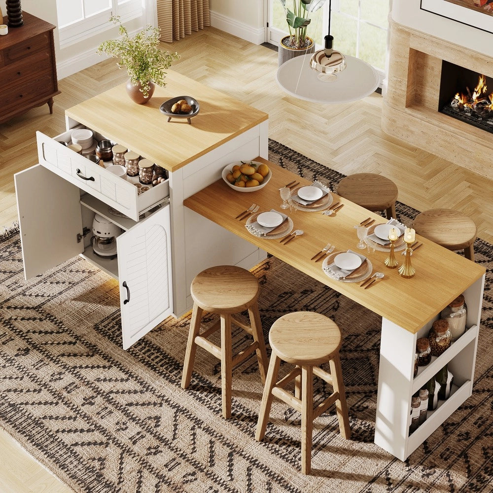 Isola Cucina con Luce LED e Tavolo Estraibile ¨C Xylo ¨C 2 Cassetti, 4 Ante, Nero/Bianco