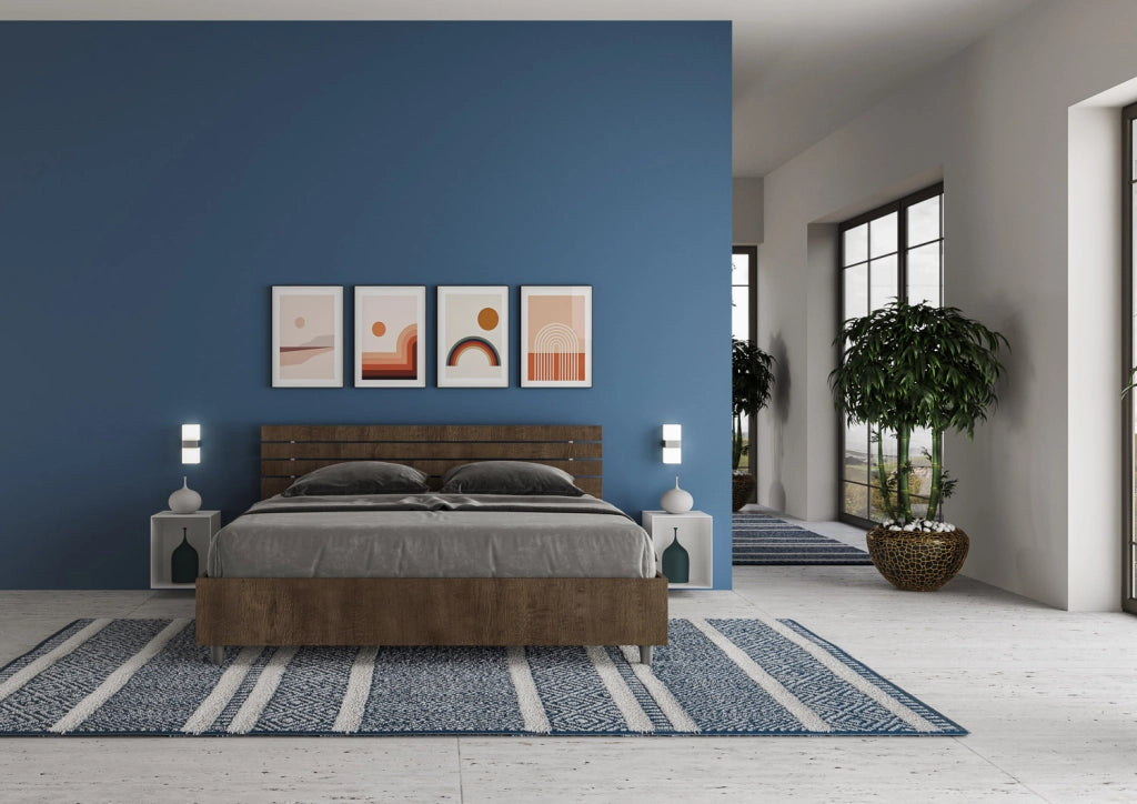 Letto Matrimoniale 160x190 cm con Rete e Contenitore Alzata Comoda Testata Inclinata a Doghe Ankel Noce