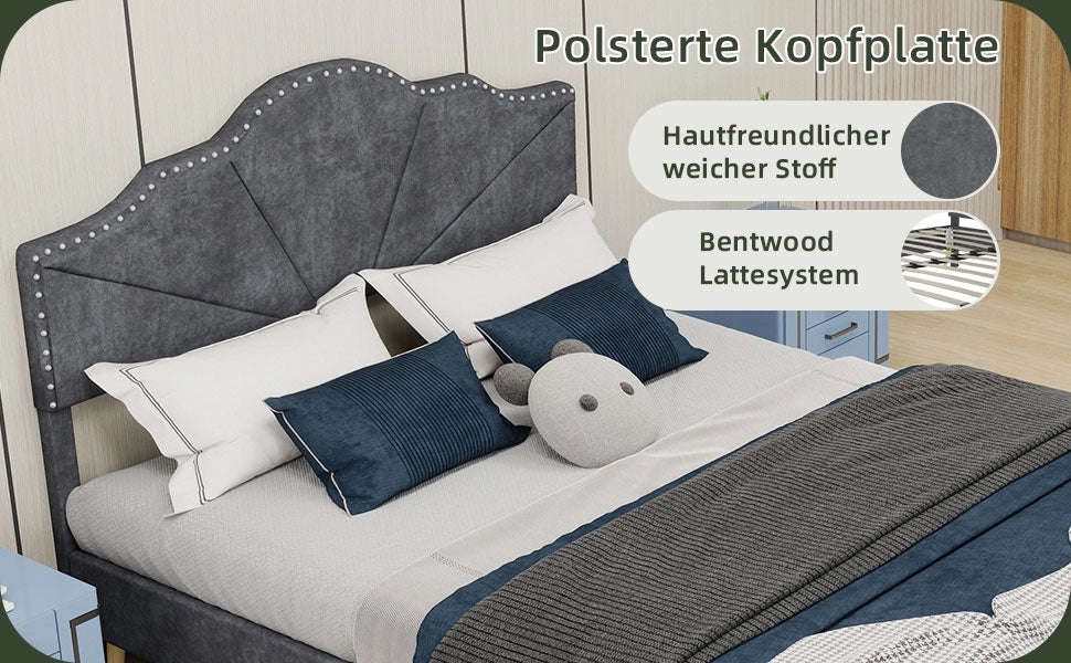 Letto imbottito con testiera ¨C Minimal ¨C Grigio 140x200cm