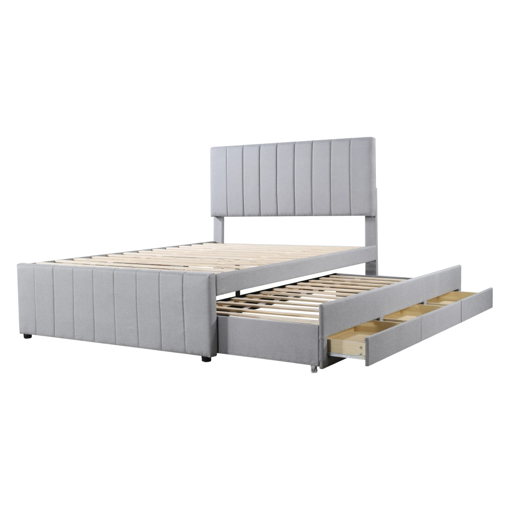 Letto imbottito con giroletto e cassetti ¨C Minimal ¨C grigio 140x200 cm