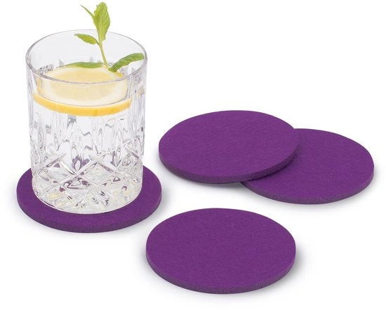 Vilten Onderzetters Rond 8 pz, Effetto Liscio (Colore a Scegliere), Viola/Purpureo - Onderzetters per Tavolo e Bar come Sostegni per Calici e Calici