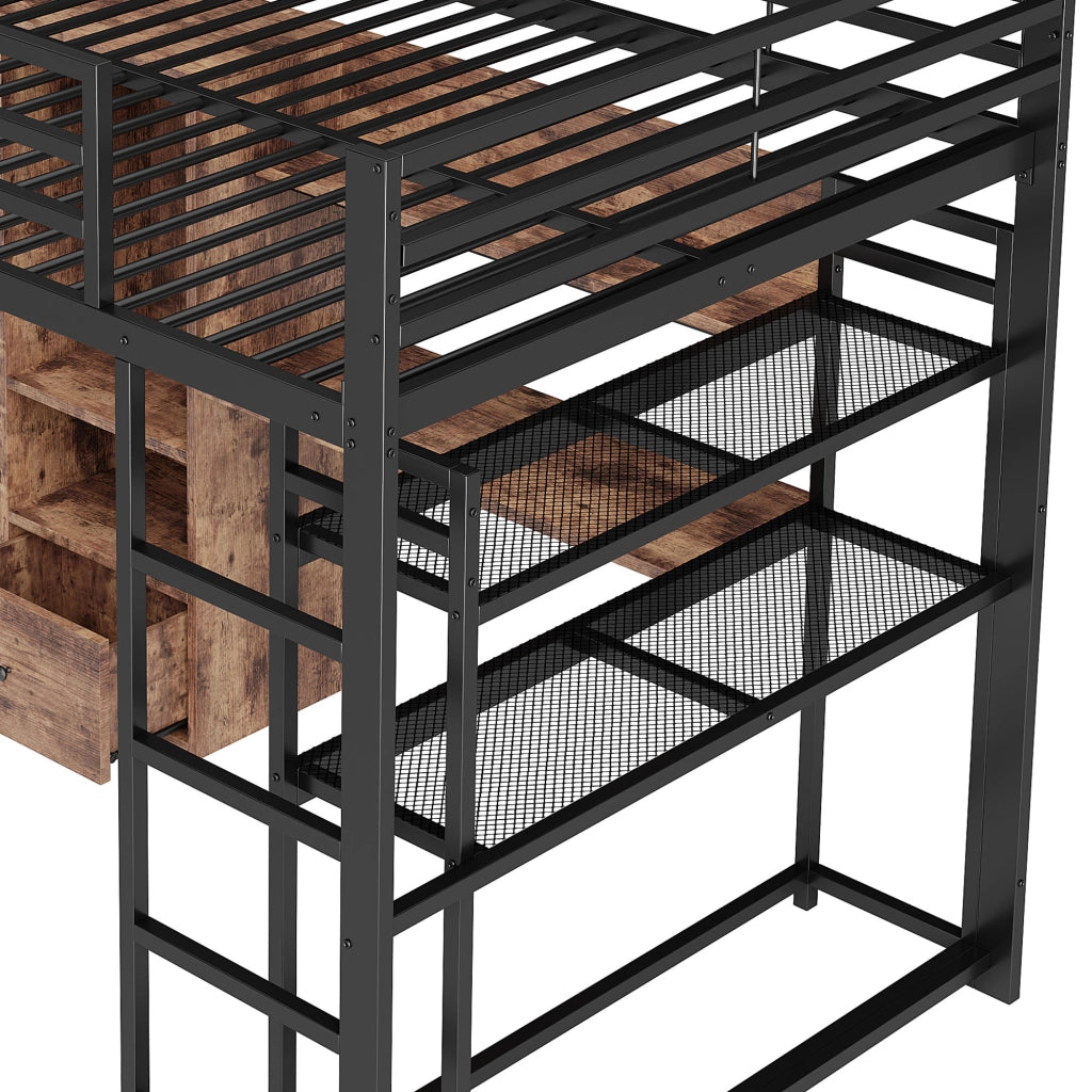 LETTO a soppalco con scrivania e LED 140x200 cm metallo e MDF nero