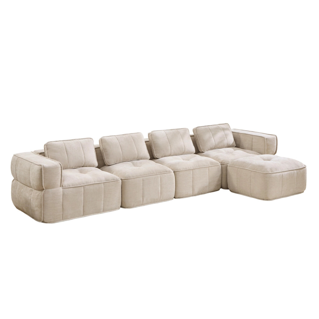 Divano modulare senza struttura in poliestere beige; 344 x 162 x 67 cm