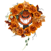 Ghirlanda di Halloween, design spettrale con zucche, foglie autunnali, effetti di luce, plastica
