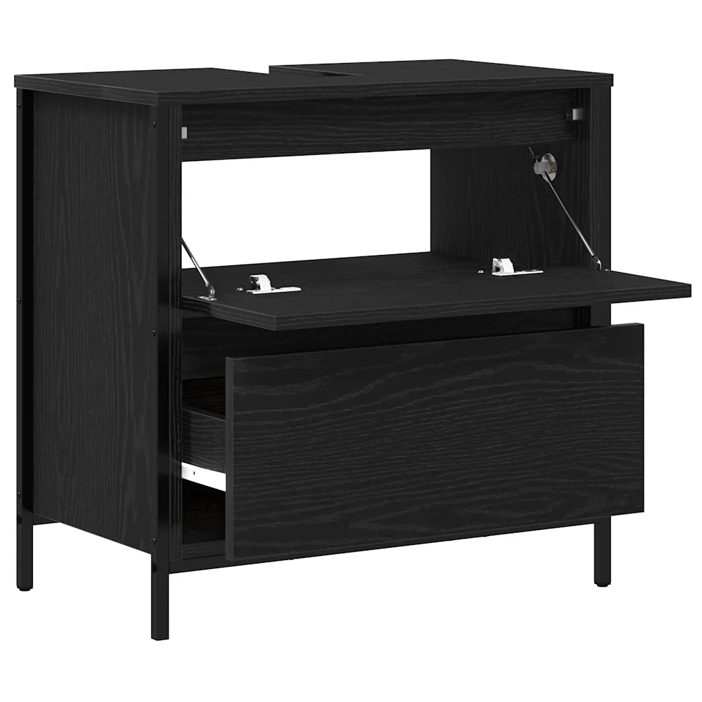 Mobile Lavabo da Bagno con Cassetti Rovere Nero 60x34,5x60 cm