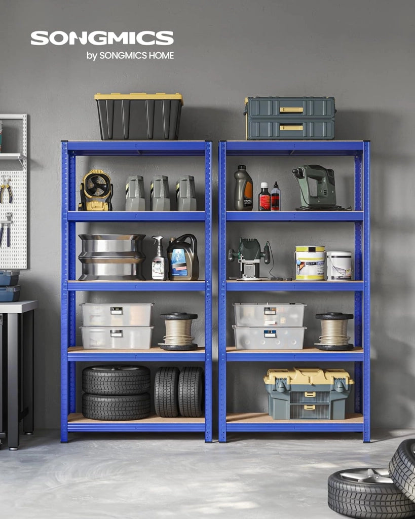 SONGMICS Scaffalatura a 5 Ripiani, Scaffale in Acciaio, Montaggio Rapido, Utensili, Strumenti in Garage, Magazzino, Ripostiglio, Portante 875 kg, 40 x 90 x 180 cm, Blu GLR040Q01