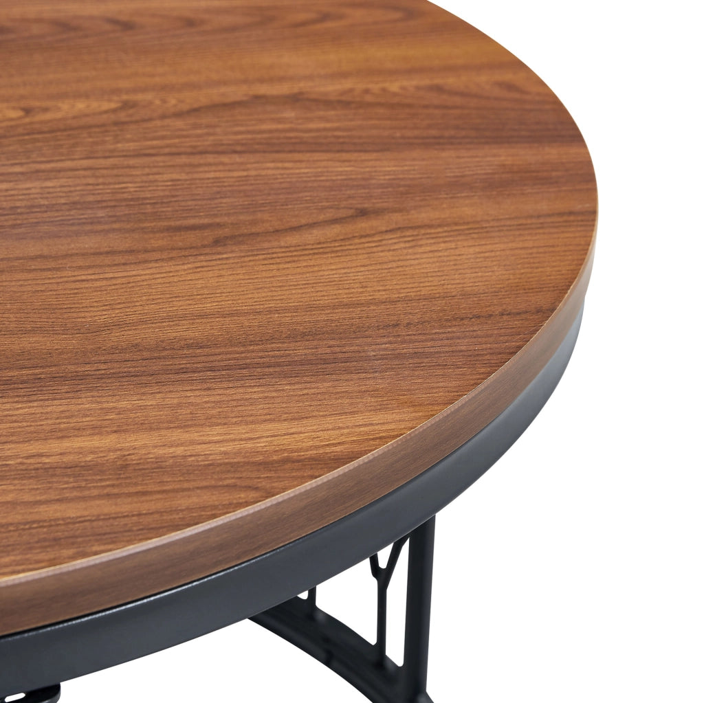 Tavolino rotondo con base aperta in MDF e metallo noce