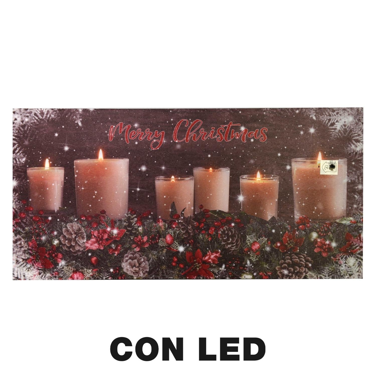 Quadro con led legno candele multicolor rettangolare cm 60x30xh1,8