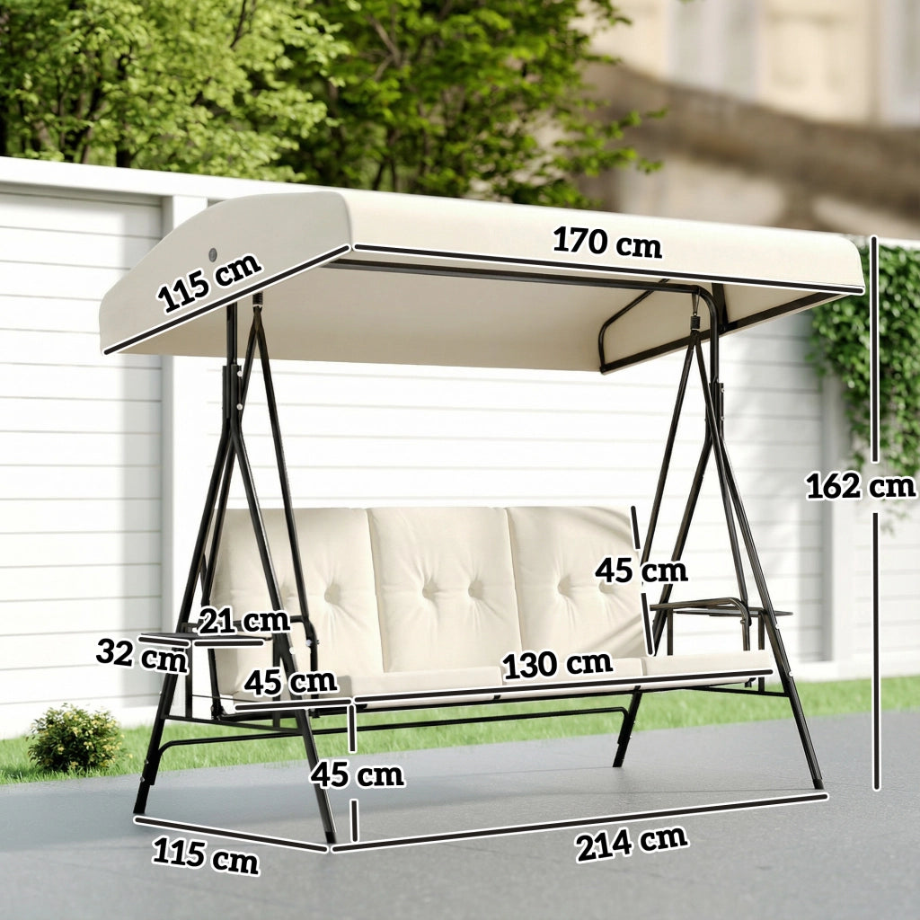 Amaca da giardino 3 posti con tetto regolabile ¨C zephmum ¨C Grigio, poliestere, 240x140x180 cm