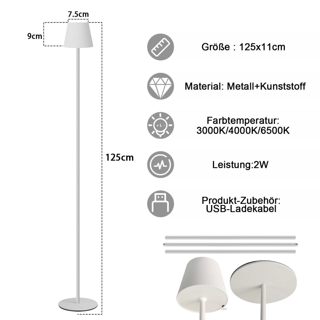 ZMH Lampada da terra LED bianca dimmerabile metallo moderna senza fili 125cm