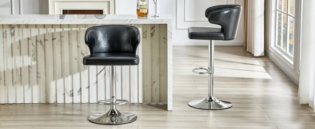 Sgabello da bar girevole con altezza regolabile, schienale ergonomico e poggiapiedi in pu nero 70.5 × 56.0 × 55.5 cm