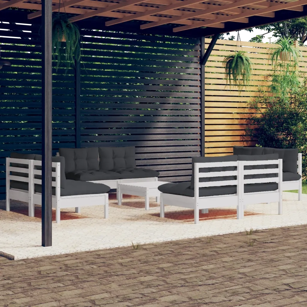 Set Divani da Giardino 9 pz e Cuscini Antracite Legno di Pino 3096047