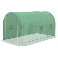 Serra da Giardino a Tunnel con Superficie a Terra 8 m², Porta con Zip, 6 Finestre Avvolgibili, 4L x 2l x 2.05H m, Verde