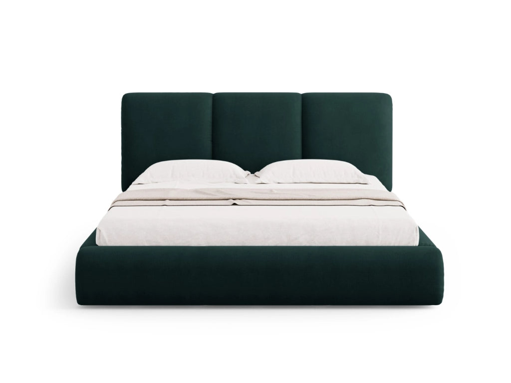 Cosmopolitan Design - Letto a cassettone con testiera "Nicolas" 200x200cm in ciniglia verde bottiglia 