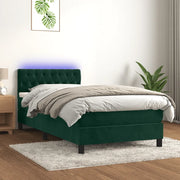 Letto a Molle con Materasso e LED-Struttura Letto con Materasso Verde Scuro 90x200cm Velluto 634460