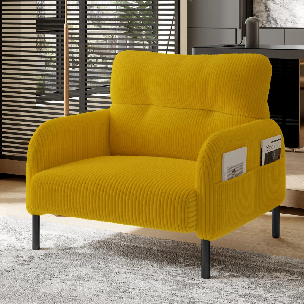 Set divano 2 posti, poltrona e pouf in velluto a coste giallo