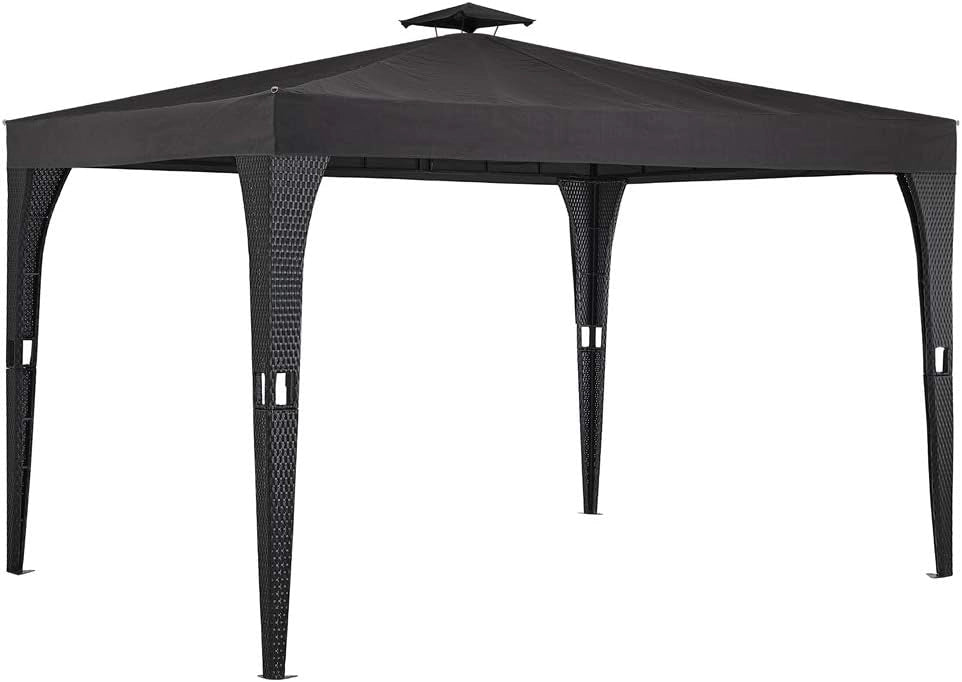 Gazebo da Giardino 3x4m Polyrattan Idrorepellente Padiglione Tendone Festa Protezione UV Nero