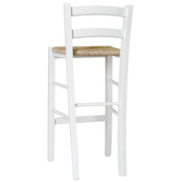 Sgabello alto 67 cm in legno di faggio italiano bianco con seduta in paglia