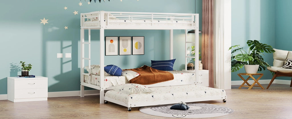 LETTO A CASTELLO con letto estraibile 90x200 cm in metallo bianco