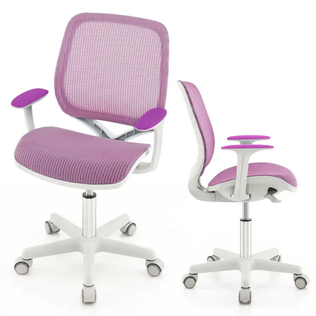 Sedia da ufficio girevole regolabile per bambini 57 x 57 x 80-92 cm ergonomica con braccioli e supporto lombare nylon viola 20_0011270