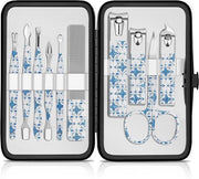 Kit di manicure e pedicure professionale con 10 pezzi in acciaio inossidabile per uomo e donna - Blu e Bianco
