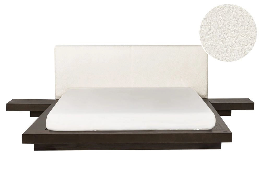 Letto in stile giapponese in frassino scuro 160 x 200 cm testata bassa bouclé con impiallacciatura camera da letto