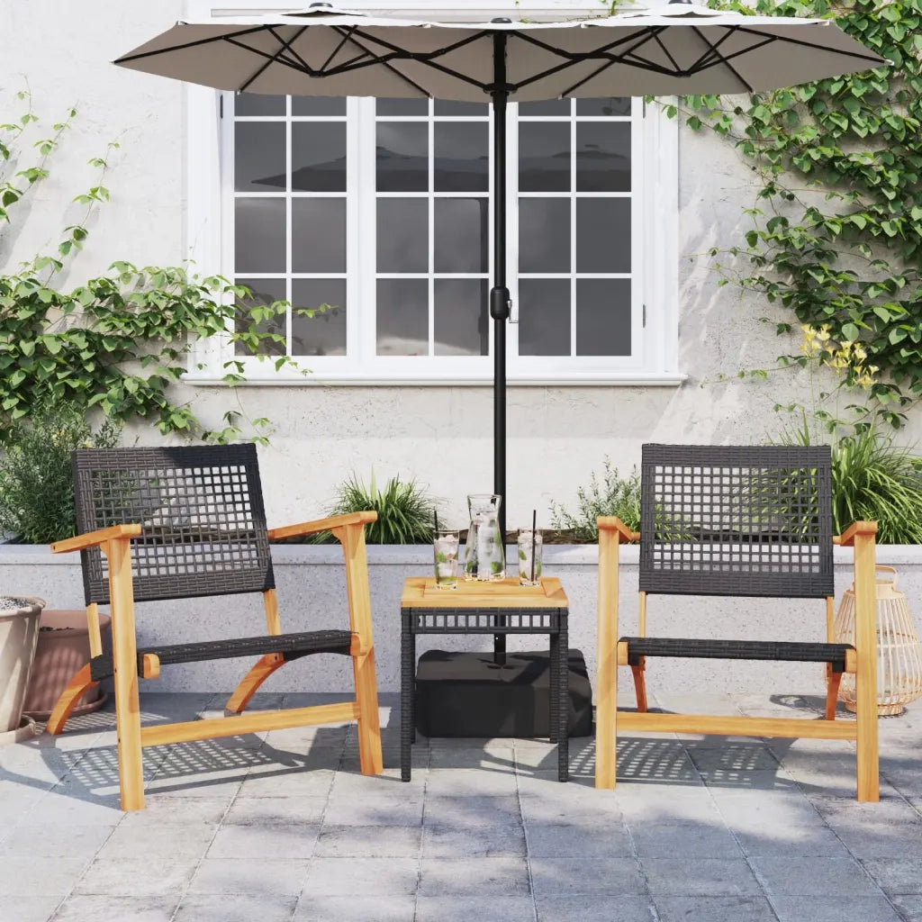 Set da Bistrot 3 pz | Set Salotto da Giardino Nero in Polyrattan e Legno Massello Acacia