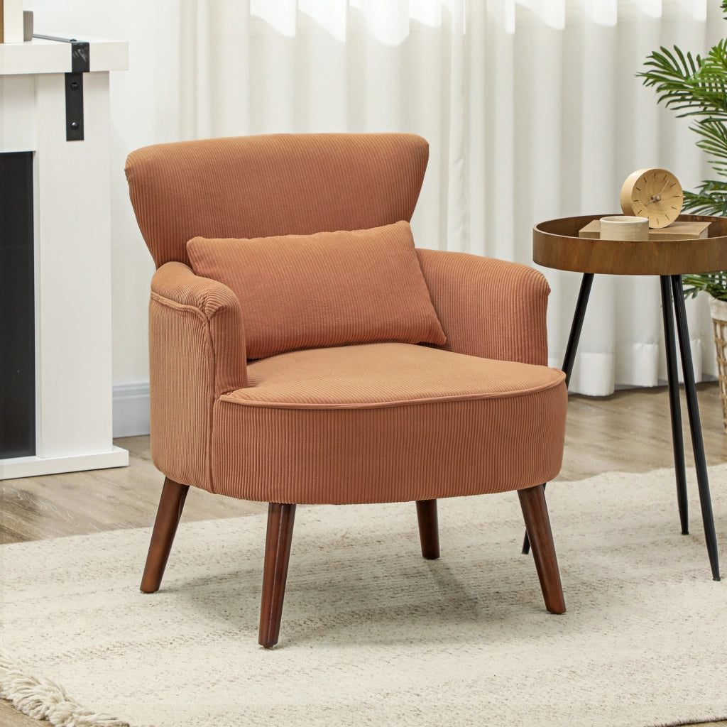 Poltrona imbottita con cuscino lombare e gambe in legno ¨C Zephmum ¨C Arancione