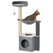 Albero Tiragraffi per Gatti con Casetta e Amaca ¨C Zephmum ¨C Grigio 48x34x95cm
