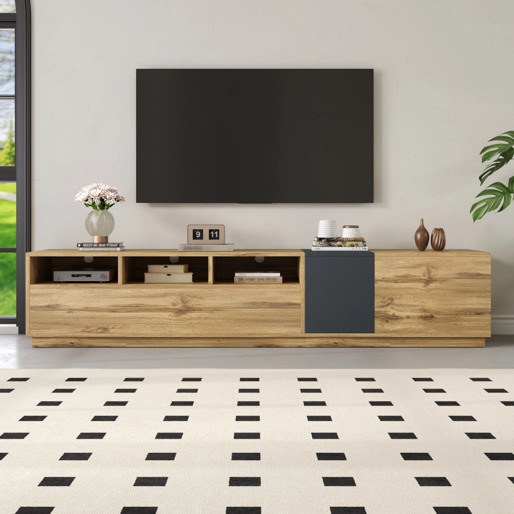 OKWISH Mobile TV con 3 Vani, 3 Ante e Passacavi, Stile Moderno per Soggiorno, in Pannello Truciolare, 200 x 45 x 45 cm