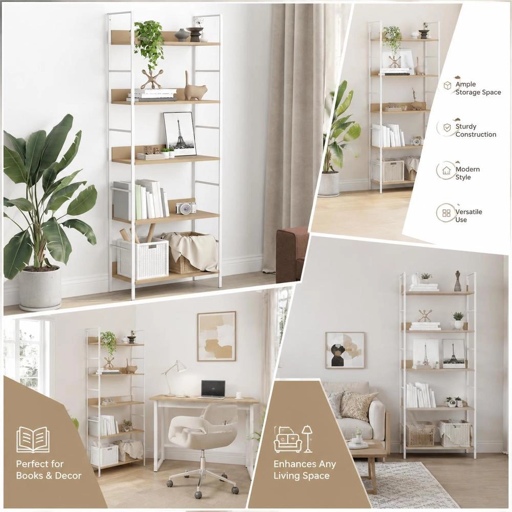 Bookshelf With 5 Shelves, Oak, 60x27.6x158.5 Cm, Engineered Wood