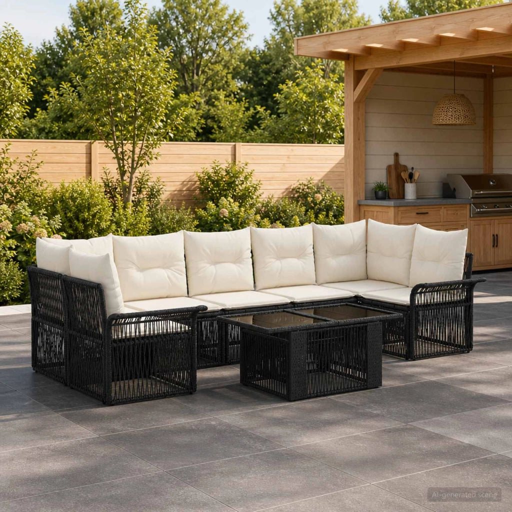 Set Divano da Giardino 8 pz Nero e Bianco Crema polyrattan 3436603