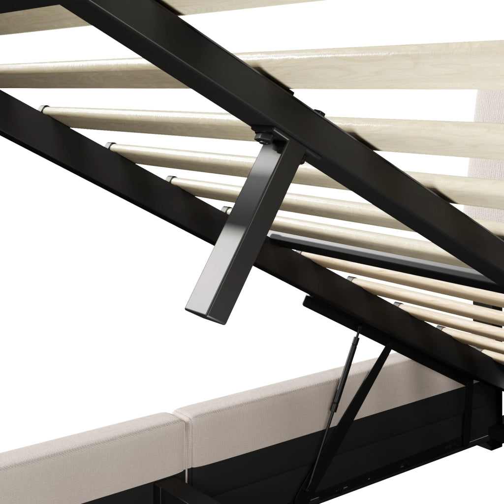 Letto imbottito con contenitore, USB e LED, 140 x 200 cm, beige